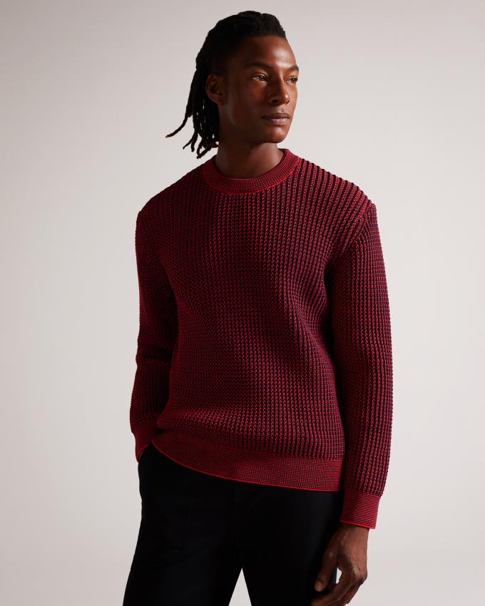 Pull Ted Baker Long Sleeve Oversized Twisted Yarn Rouge Homme | RTG-70775291